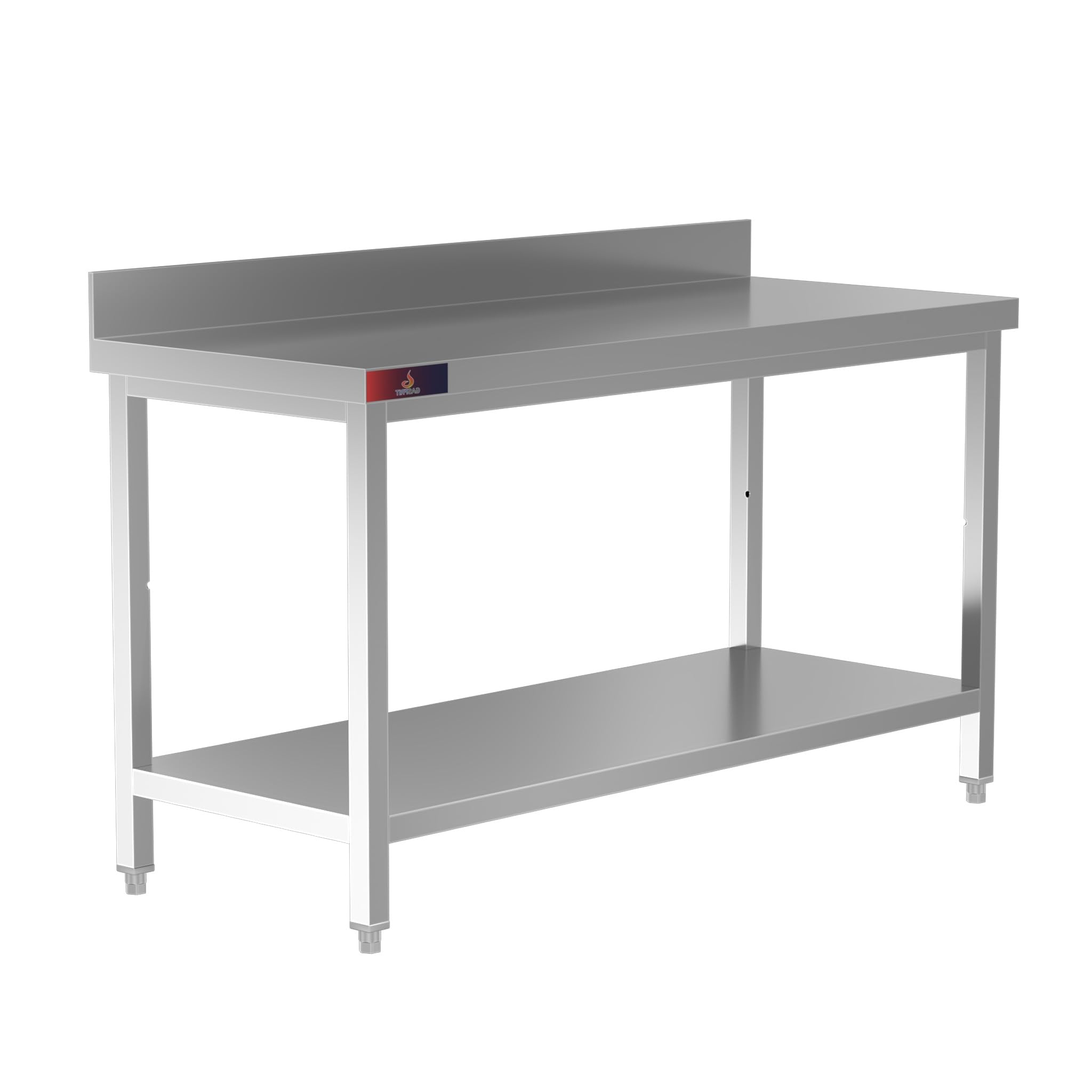 Mesa de Trabajo de Acero Inoxidable con Peto para Preparación de Alimentos – Mesa Industrial Profesional con Estante Inferior y Patas Regulables – Cocina y Hosteleía (1200 x 600 x 850)