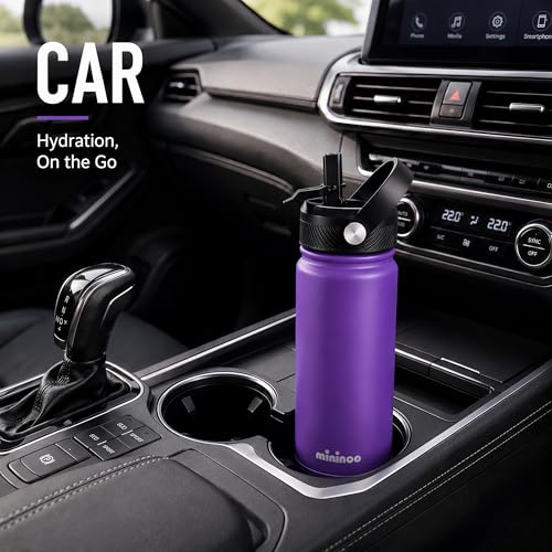 Image of Mininoo 24 oz Insulated Ceramic-Lined Water Bottle with Straw, Purple