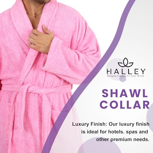 Image of HALLEY Luxury Bathrobe for Women & Men, Shawl Collar Spa Bath Robes Terry Cotton Ultra Soft Shower Robe with Pockets
