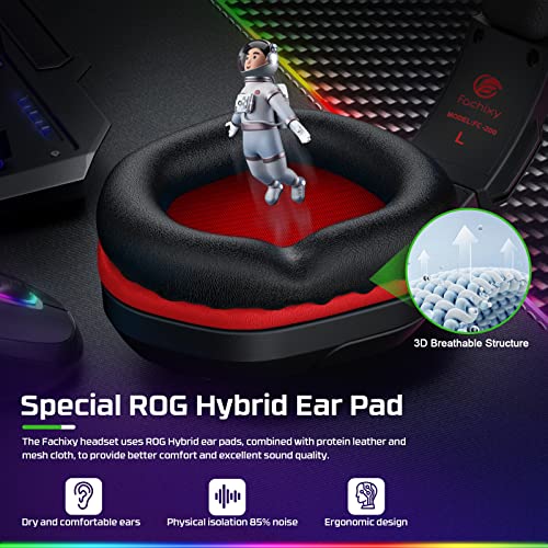 Fachixy FC200 PC Gaming Headset for PS4, PS5, Switch, Xbox One, Mac, Noise Canceling Headphones with Microphone, Computer Headset with 3.5mm Jack & RGB Light