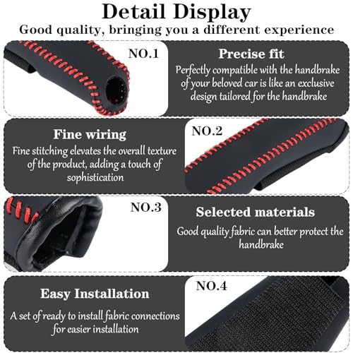 Image of Car Gear Cove, Handbrake Cover, Non-Slip Gear Knob Cover with Enhanced Grip, Interior Protection Car Accessory Compatible with Subaru Models, Black with Red Stitching