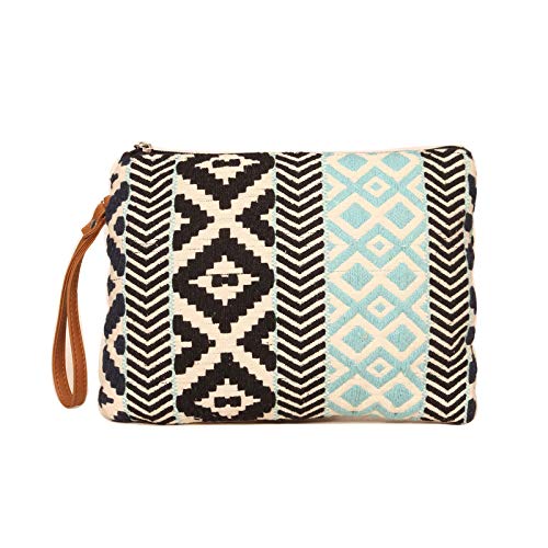 Image of ASTRID Striped 7 Cms Cosmetic Pouch (S ASTD0403-3 Black & White & Sea Green)