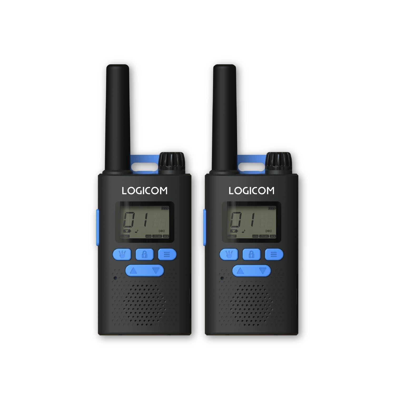 Logicom - Essential - Talkie-Walkie - PMR446 - sans Licence - Portée 10 km - autonomie 20h - écran LCD - USB-C - Lampe Torche - VOX Mains Libres -16 canaux - Batterie 1000 mAh - Pack 2 radios