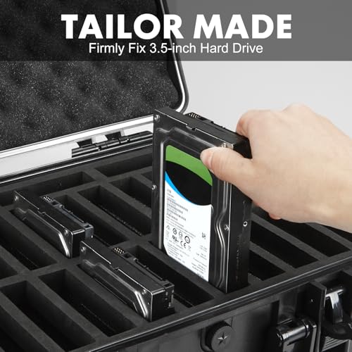 Image of Hard Drive Case Fits 25-Bay Protection 3.5 inch HDD | High-Density Protective Foam | External Hard Drive Organizer Storage Box Travel Carrying Suitcase with Handle