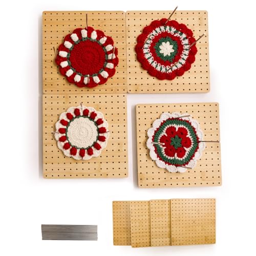 16 x 16 Inches Crochet Blocking Board 4 in 1 - Magnetic Splicing Large Size Granny Square Blocking Board Mats for Knitting & Crochet Projects with 15 Stainless Steel Pegs, Gifts for Mom, Grandmothers