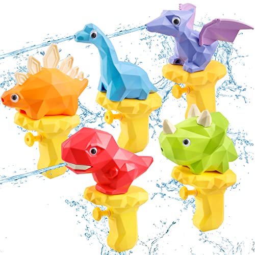5PCS Dinosaur Squirt Guns for Toddlers, Summer Pool Toys, Outdoor Water Blasters for Kids 2-6