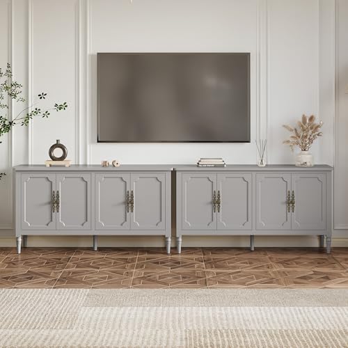 Image of FansaFurn 58'' Large Sideboard Buffet Cabinet with 4 Doors, Modern Credenza Buffet Table for Coffee Bar, Storage Cabinet for Dining Room Living Room, Grey