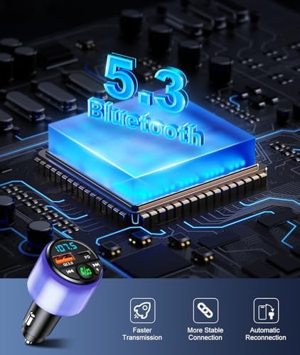 Mohard Bluetooth Car 5.3, [PD 30W & QC3.0 18W] Ładowarka samochodowa Szybkie ładowanie, [Pełna jasność] Nadajnik FM Bluetooth Samochód z kolorowym światłem oddechowym, głośnomówiący