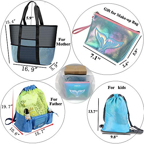 5 Piece Set Family Outing Mesh Beach Bags And Totes For Women Waterproof Sandproof, Beach Drawstring Backpack For Men,Extra Large 33L/200Lbs Durable Toys Tote Bag For Beach, Picnic #TOP7