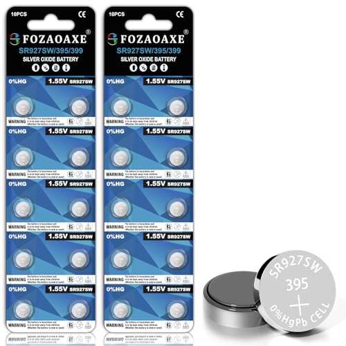 FOZAOAXE SR927SW Watch Battery 20 Pack 395 Watch Batteries Long-Lasting & Leak-Proof 399 SR927W 395/399 AG7 LR927 Silver Oxide Button Coin Cell Battery