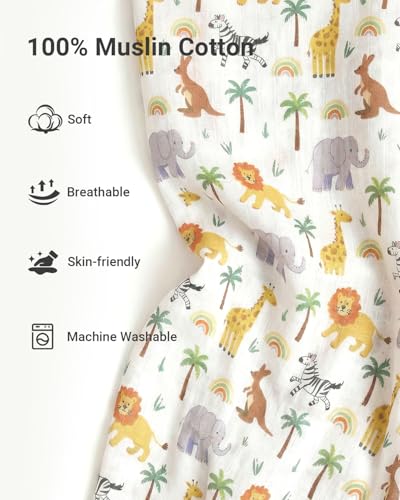 Image of Rquite Baby Boy Car Seat Cover, 100% Muslin Cotton Infant Carseat Canopy, Soft Breathable Stroller Sun Shade & Newborn Shower Gift, Large Size Universal Fit Summer, Hot & Warm Weather (Forest Animals)