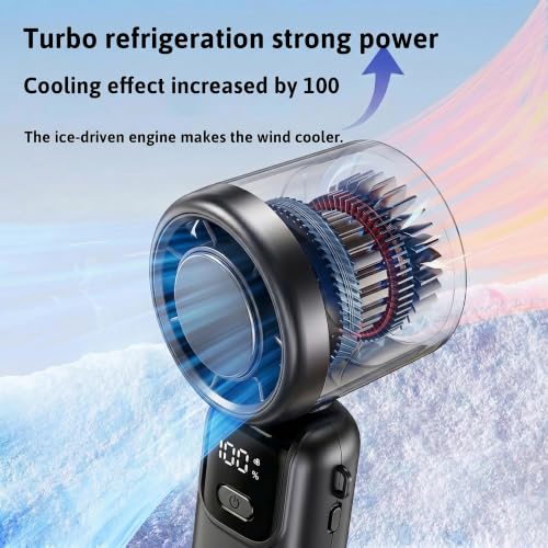 Image of OLV Mini Portable Hand Fan, 14000 RPM High Speed with Ice Frost Touch Mode, 2400mAh USB Rechargeable Battery, LED Battery Display, 90 Rotatable Mini Fan for Travel, Office, Makeup & Outdoor (Black)