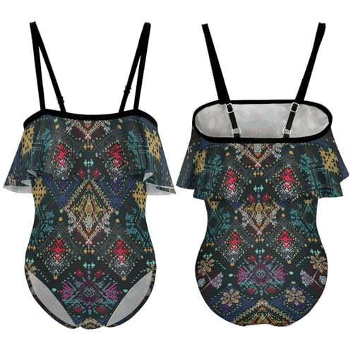 Ethnic Tribal Art Boho Style Girls One-Piece Swimsuits Beach Bathing Suits Adjustable Swimwear for 6-12 Years3