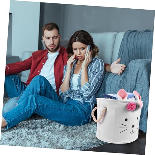 Panier à linge tissu Cabilock motif chat mignon avec pompons pour vêtements - 8