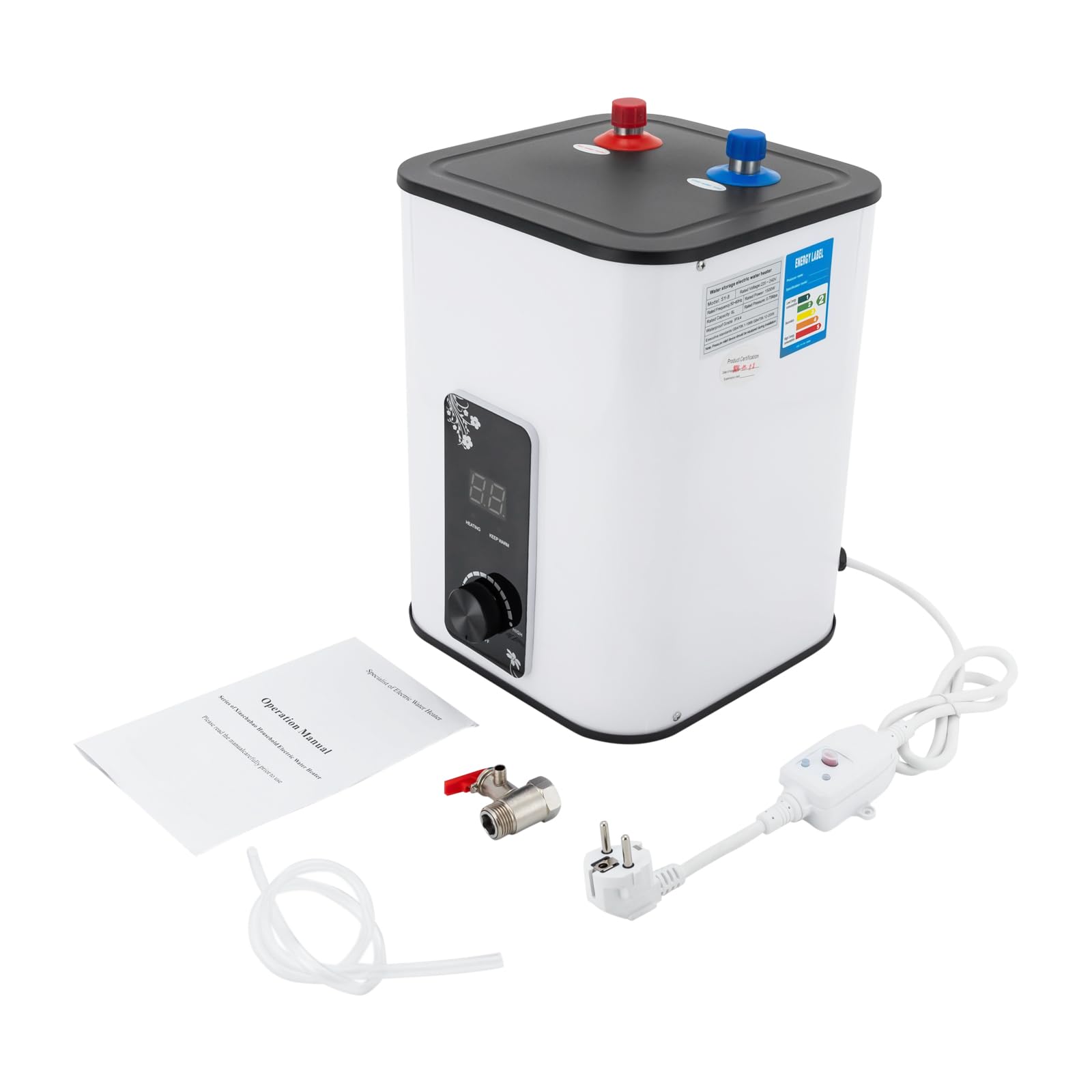 Scaldabagno elettrico da 8 l, 1500 W, mini scaldabagno elettrico, dispositivo sottotavolo, scaldabagno da cucina, regolazione della temperatura 0-65 °C (8 l)
