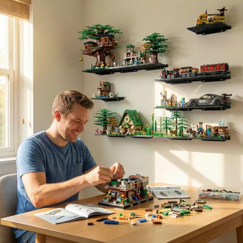 Image of LRANFOW 6 Pack Wall Display Shelf for Lego Standard Bricks, 4x5 inch Dual-Sided, 16x13 Studs 4.8-4.9mm, Supports Up to 2 lbs with Screw, Baseplate Floating Shelves for Builders Room Decor