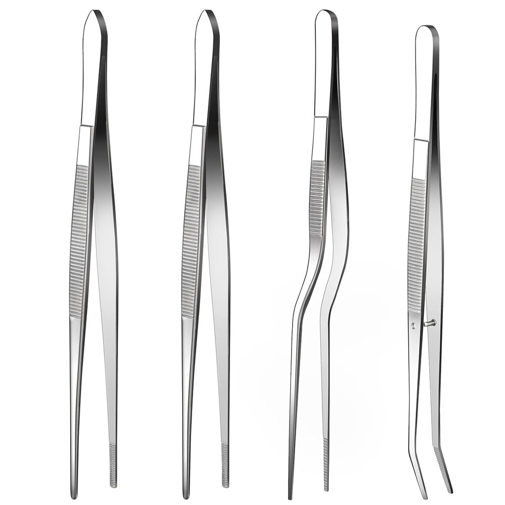 CTRLZS Fine Tweezer Tongs,4Pcs Cooking Tweezers,6.3Inch Stainless Steel Food Tweezers,Kitchen Tweezer for BBQ