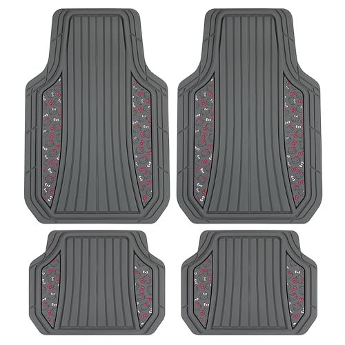 Hello Kitty Car Mats 4pc Floor Mats for Cars Trucks SUVs Grey Car Floor Mats for Women Men Accessories Rubber Heavy Duty Cute Non-Slip Always Front Rear Hello Kitty Cars Accessories Gray/Pink