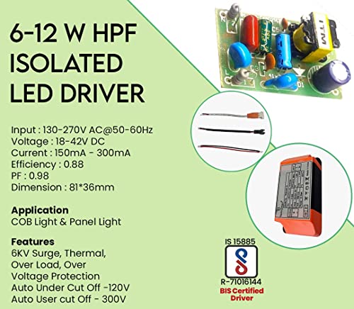 Image of TECHNOBEAM 12W BIS Certified Isolated Driver 36V-300mA with Red & Black Wire for Cob, Splot, Garden and Panel Lights (Pack of 4)