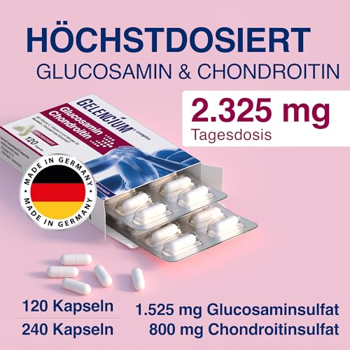 GELENCIUM® Glucosamin Chondroitin hochdosiert – 2.325 mg Tagesdosis - mit Weihrauch & Mikronährstoffen - 120 Kapseln