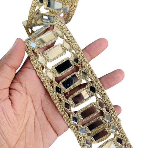 Borde de espejo grande dorado de 6 cm con encaje Zari resistente 2