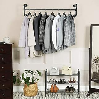 NAIMP Wall-Mounted Clothes rail, Industrial Heavy Duty Metal Garment Hanging Storage Rack, 105cm Space-Saving Clothing Bar, 4 Base, Bear up to 60kg (1Pcs)