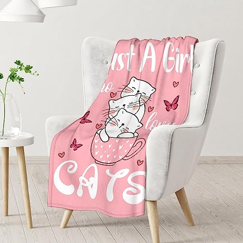 Cat Blanket Gifts - 30"x40" Cute Throw for Girls - Pink Soft Fuzzy Blankets for Couch & Office