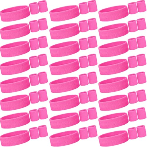 Image of Neon Sweatbands and Wristbands Bulk, Cotton Sports Headbands for Team Spirit, School Field Day, 80s 90s Party, Soccer Fan Accessories, Gym, Cheer and Group Events