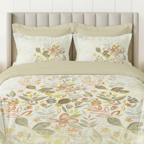 Image of LANE LINEN 100% Cotton Printed King Size Bedsheet - Multicolor | OEKO-Tex Certified, 250TC, Fits King & Double Bed, Floral Print, Breathable & Wrinkle-Free, Includes 2 Pillow Covers