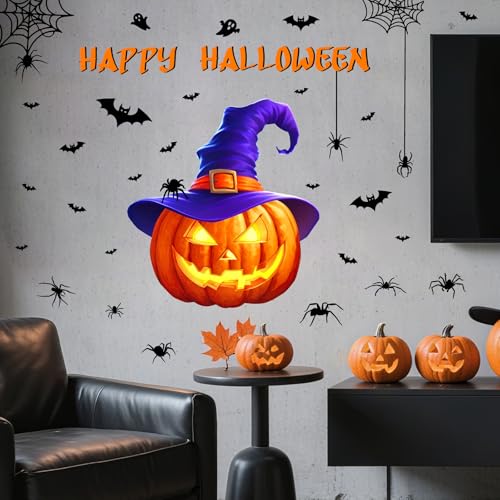 Vinilo decorativo Halloween grande con calabaza y murciélago miniatura 7