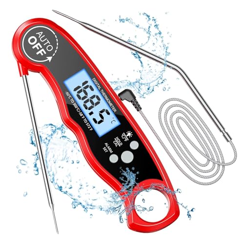 Thermomètre de viande lecture instantanée, TEUMI Thermomètre alimentaire numérique avec double prode [1 Produit filaire] & Alarme, Thermomètre de cuisine pour four BBQ Fumeurs de gril, Thermomètres à vin