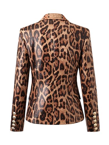 Leopard Printed Vintage Blazers Women Notched Collar Fashion Long Sleeve Slimming Double Breasted Coat Female Jacket2