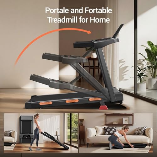 17% Incline Folding Treadmill for Home, 3.0HP Quiet Walking Pad with Handlebars, 350 LBS Capacity Compact Running Machine with 3 LED Displays and Shock Absorbers for Small Spaces - Image 3