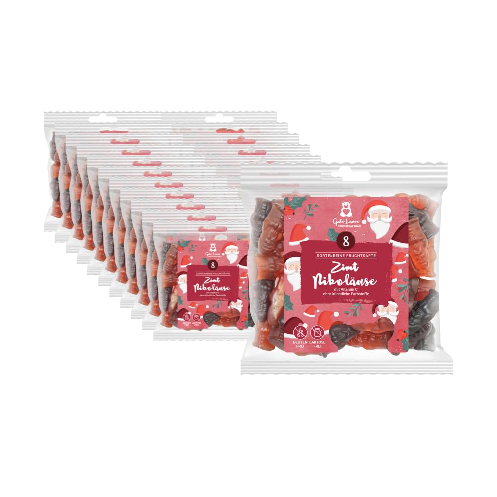 naschlabor x Gute Laune Fruchtsaftbär Weihnachten | sortenreine Fruchtsäfte | Ohne künstliche Farbstoffe und Geschmacksverstärker | Gluten- und Laktosefrei (Zimt-Nikoläuse) 23x150g