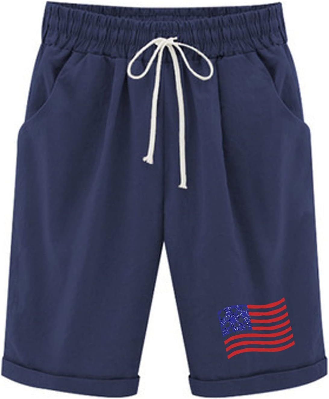 Short taille haute pour femme, short sexy pour femme, jean court, barboteuse courte décontractée en coton avec cordon de serrage imprimé, vêtements courts pour femme (M, bleu marine)