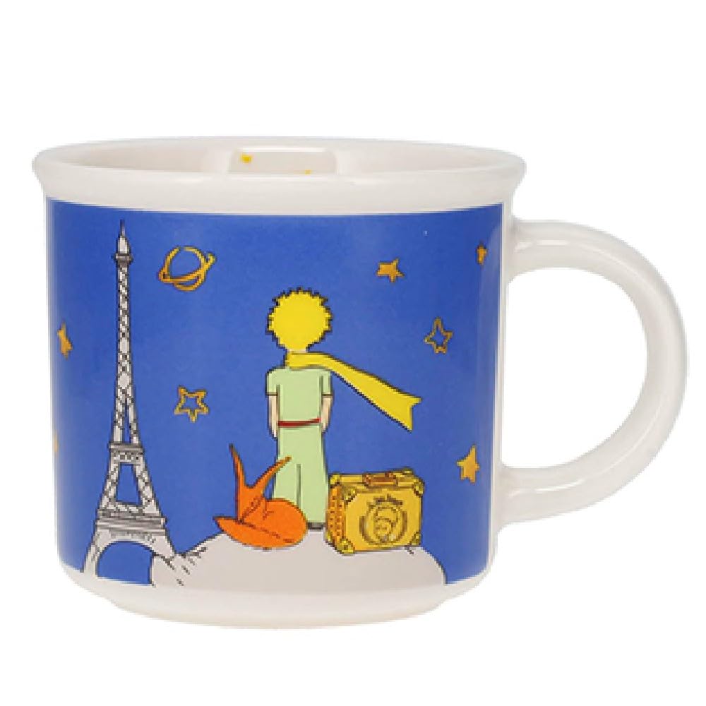 KIUBMini Espresso Cup – Little Prince and his Fox Design Ready from the Eiffel Tower of Paris – Blue Background – Fine Porcelain and Height 7.5 cm