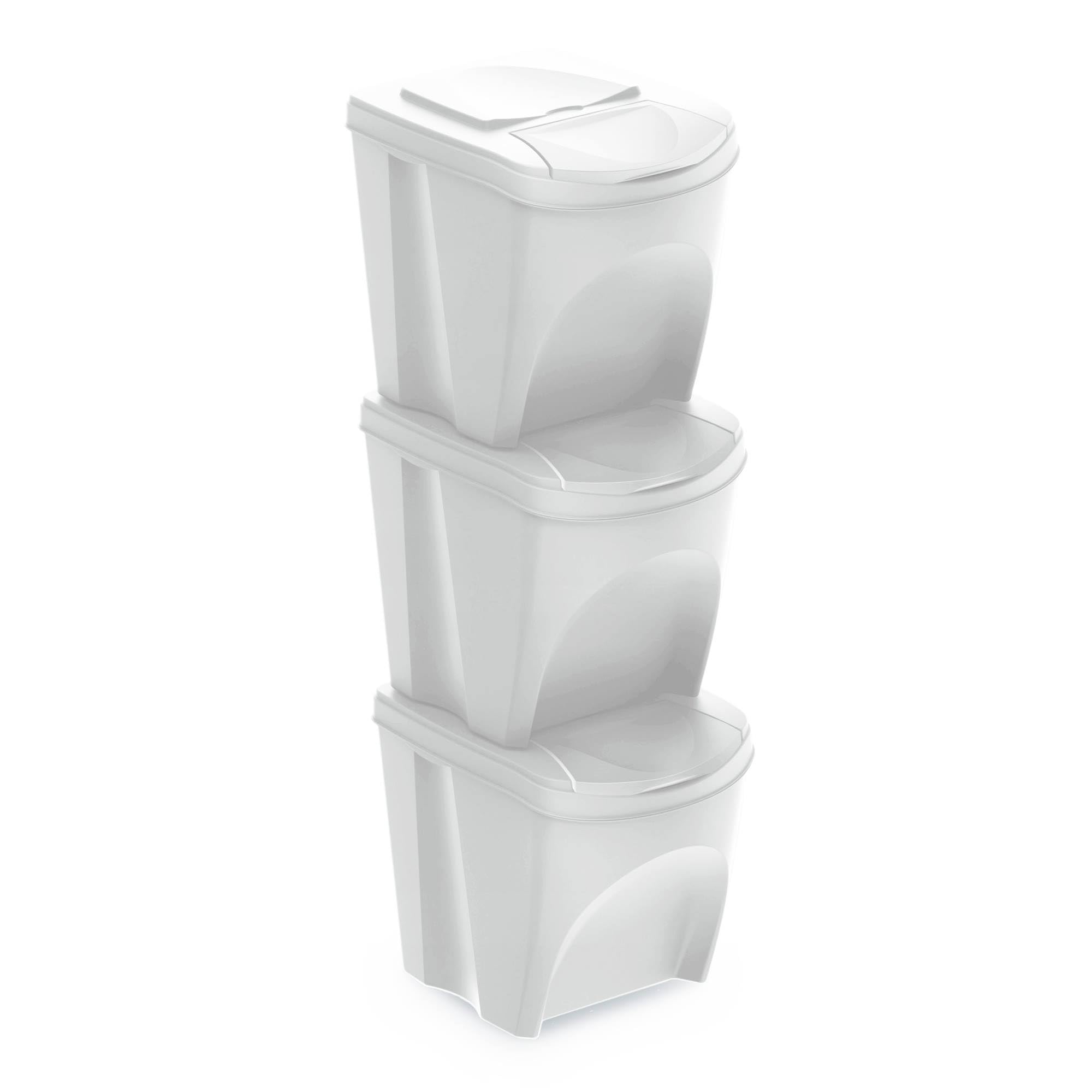 Set de 3 cubos de basura-papelera reciclaje, blanco roto, 3x 25L