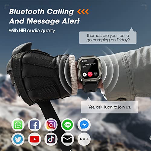 Rgthuhu Military Smart Watches For Men (Answer/Make Call), 100M Waterproof Rugged Smart Watch For Android Phones And Iphone, 1.9" Outdoor Sports Fitness Tracker With Heart Rate, Sleep Monitor, Black #TOP2