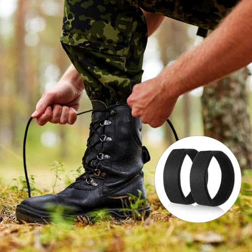 Image of JaGely 2 Pairs Black Boot Blousers Elastic Boot Straps Bands Blousing Straps Ankle Hook and Loop for Hunting Hiking Cycling