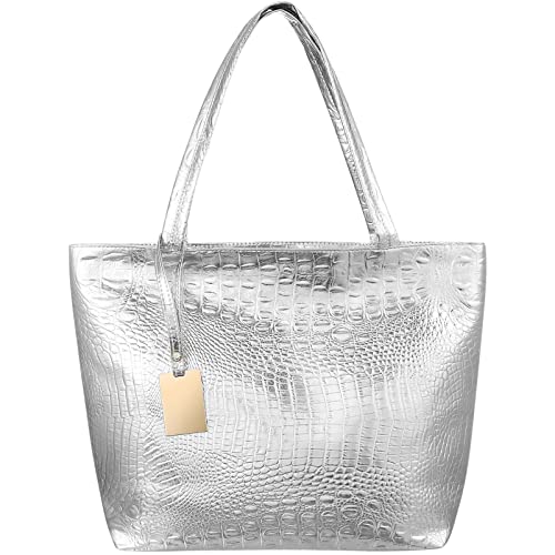 ABOOFAN Bolsa de Asas para Mujeres Gran Capacidad para Mujer Bolso de Mano Bolsa de Compras PU Bolsas de Fiesta para El Trabajo Escolar Plata de Oro