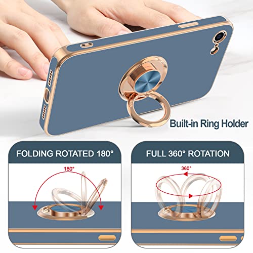 Image of Hython Case for iPhone SE 2022, iPhone SE 2020, iPhone 7 Case, iPhone 8 Case with Ring Holder Stand Magnetic Kickstand, Plating Rose Gold Soft TPU Bumper Camera Protection Shockproof Phone Cases-Gray