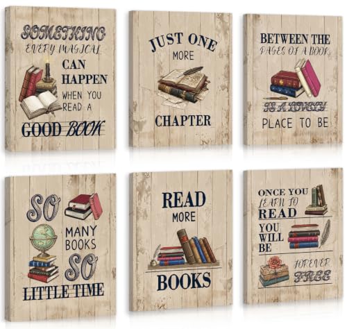 Image of CHDITB Vintage Book Quote Framed Wall Art, Rustic Library Reading Decor