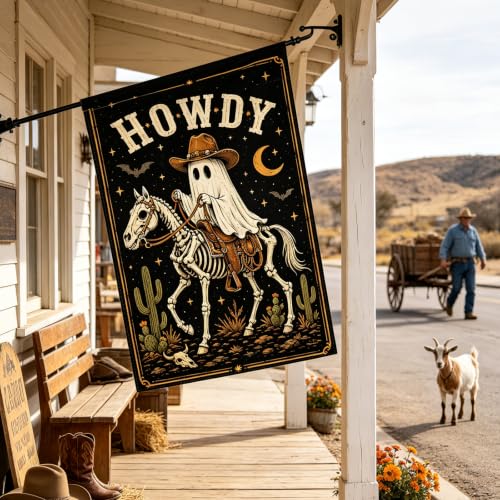 DIMIDIUM Halloween Garden Flag Western Cowboy Ghost Yard Decor 12x18" - image 3