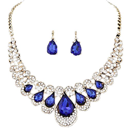 Necklace, Hatop Womens Mixed Style Bohemia color Bib Chain Necklace Earrings Jewelry (Blue)
