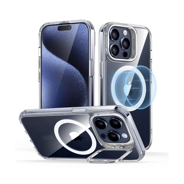 ESR for iPhone 15 Pro Max Case, Compatible with MagSafe, Military-Grade Protective Case, Built-in Stash Stand Phone Case, Scratch-Resistant Back Cover, Classic Series, Clear