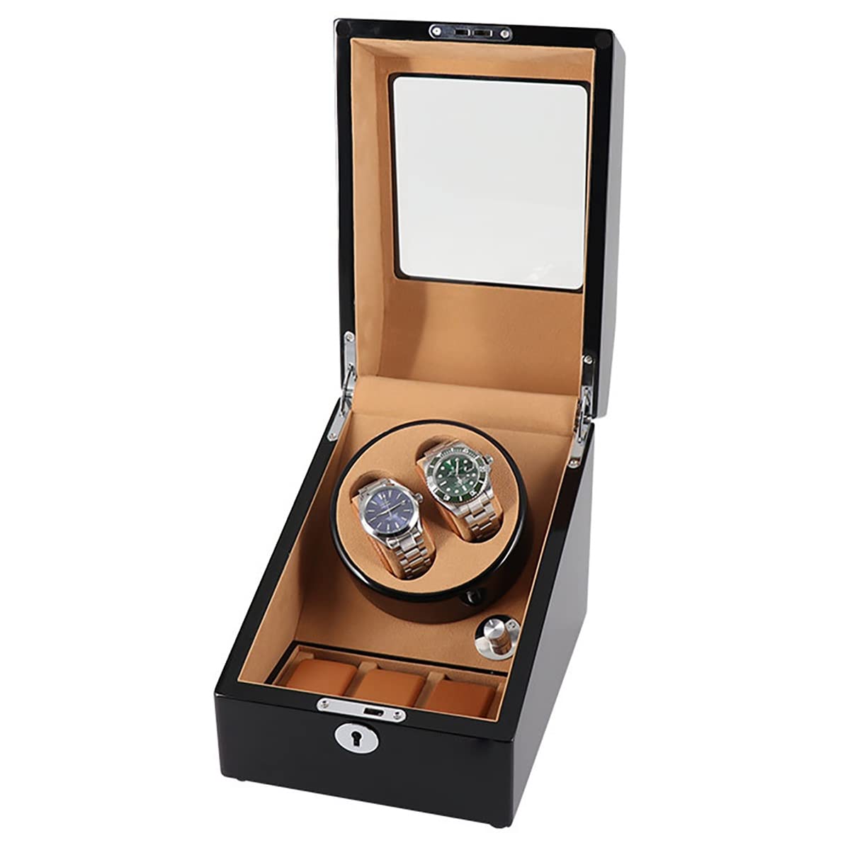 MYUYEE Watch Winder Box For 2 Automatic Watches With 3 Watches Storages Quiet Motor Display Box For Men'S And Women'S Wristwatch Self Winding Watch Rotator Box (B)