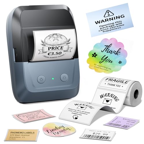 Memoking Etiquetadora, Label Maker impressora autocolantes com 2000 símbolos e 300 modelos. Mini impressora etiquetas autocolantes térmicas para loja escola em casa; compatível com telemóvel e PC