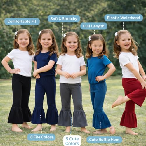 Image of T2F Girls Flared Leggings Pack of 5 | Cotton Stretch Bell Bottom Pants | Soft Comfortable for Kids