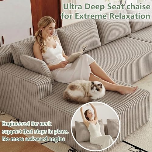 Image of 160 inch Modular Sectional Sleeper Sofa, Boneless Cloud Couch for Living Room, U Shaped 3 Seat Sofa with Deep Seat, Free Combination, Couch in a Box, No Assembly Required (Camel)
