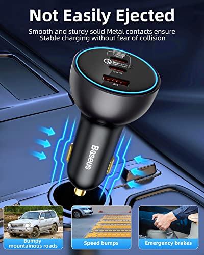 160W Usb C Car Charger, Baseus Pd3.0 Qc5.0 Pps 45W 3 Ports Super Fast Charging Type C Car Phone Charger Adapter For Iphone 14 13 12 11 Pro Max Samsung Galaxy S22/S21 Ultra/Tab S8 Ipad Macbook Laptop #TOP4